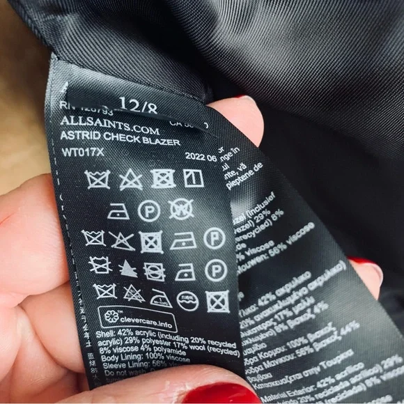 All Saints Astrid Black and White Check tweed Double breasted Blazer, 8 - Picture 11 of 11